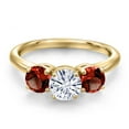 thumbnail image 3 of Gem Stone King 18K Yellow Gold Plated Silver White Moissanite and Red Garnet Engagement Ring for Women | 1.90 Cttw | Round 6MM | Gemstone Birthstone | Size 5, 3 of 7