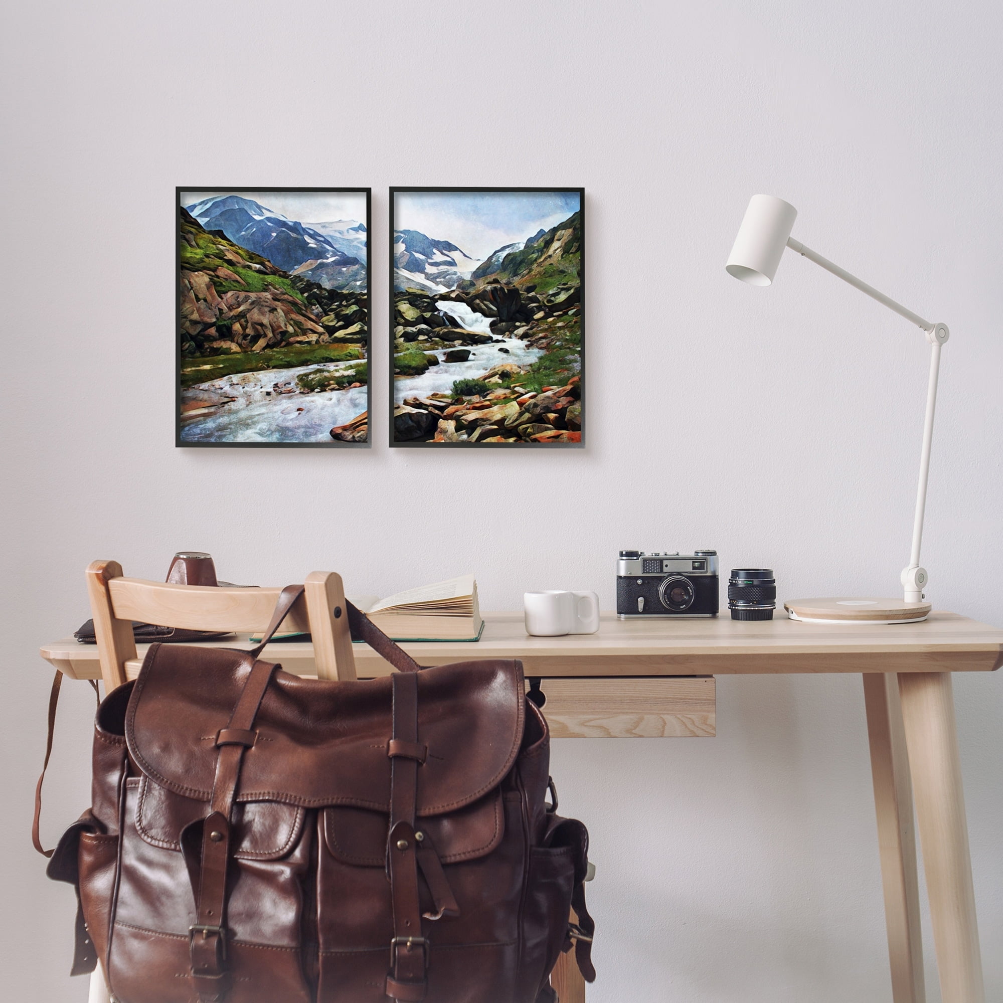 Stupell Industries Peaceful Rocky Mountains Water Landscape Painting Black Framed Art Print Wall Art Set of 2, 11x14, by Ashley Aldridge
