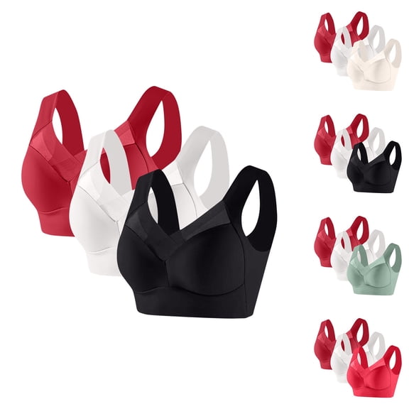 RongHuan 3PC Women's Bra Plus Size Seamless Running Bras Mesh Lace Wireless Comfy Bralette Wide Strap Full Coverage Underwear