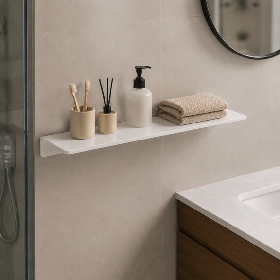 White Wall Shelf 16 Inch, Floating Display Shelf for Living
