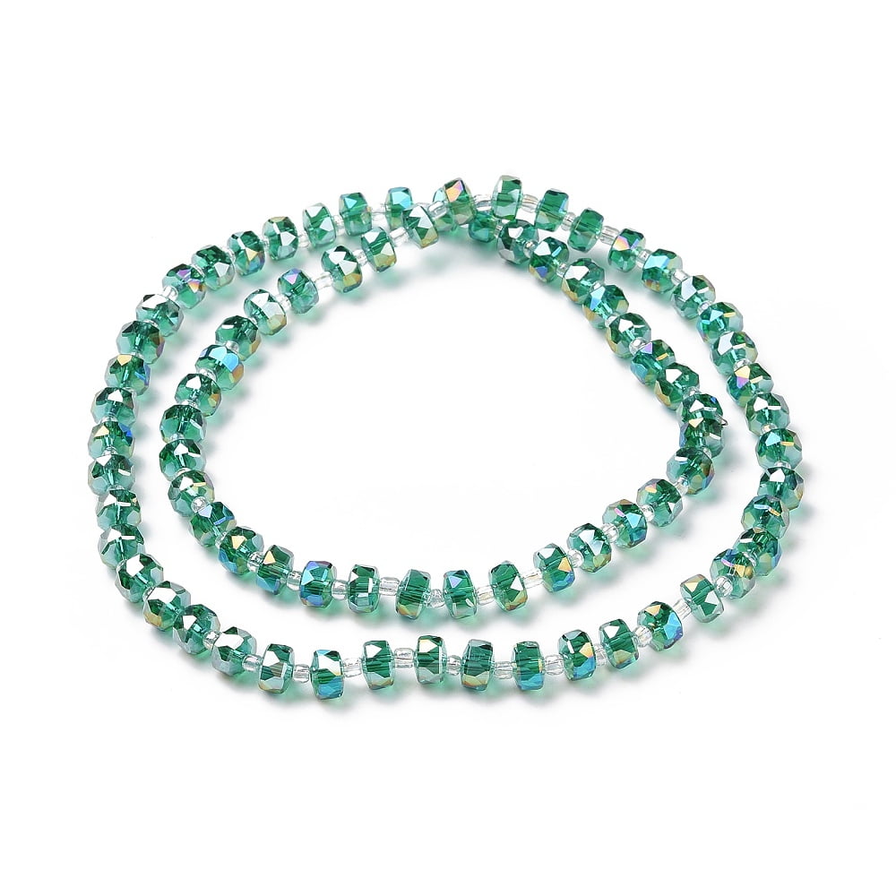 Electroplate Transparent Glass Beads Strands AB color Plated Faceted Rondelle Sea Green 7.5~8x4.5mm Hole: 1.2mm about 78~80pcs/strand 21.25~22.04 inch(54~56cm)