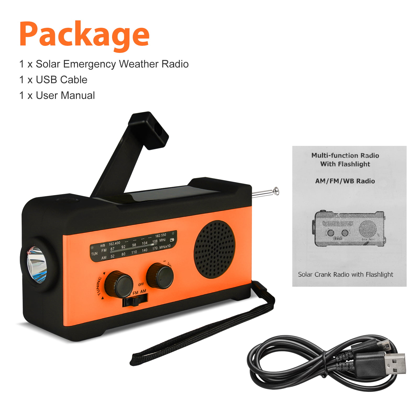 Emergency Power Bank for Cellphones ThorFire Emergency Solar Hand Crank Portable Radio LED Flashlight NOAA Weather Radio for Household and Outdoor Emergency with AM/FM 4 Charging Modes 