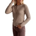 thumbnail image 3 of INSPIRE CHIC Women's Cable Knit Cardigan Crew Neck Long Sleeve Button Up Open Front Small Brown, 3 of 6