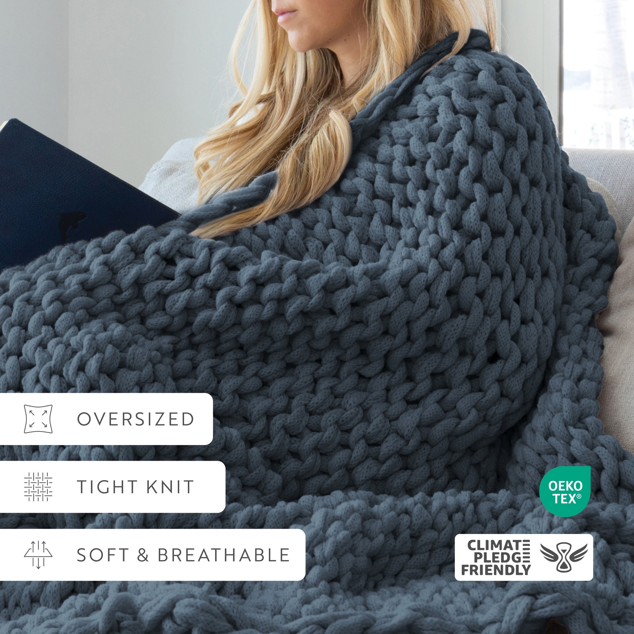 Stone Chunky Knit Throw Blanket, One Size, by Noble Linens