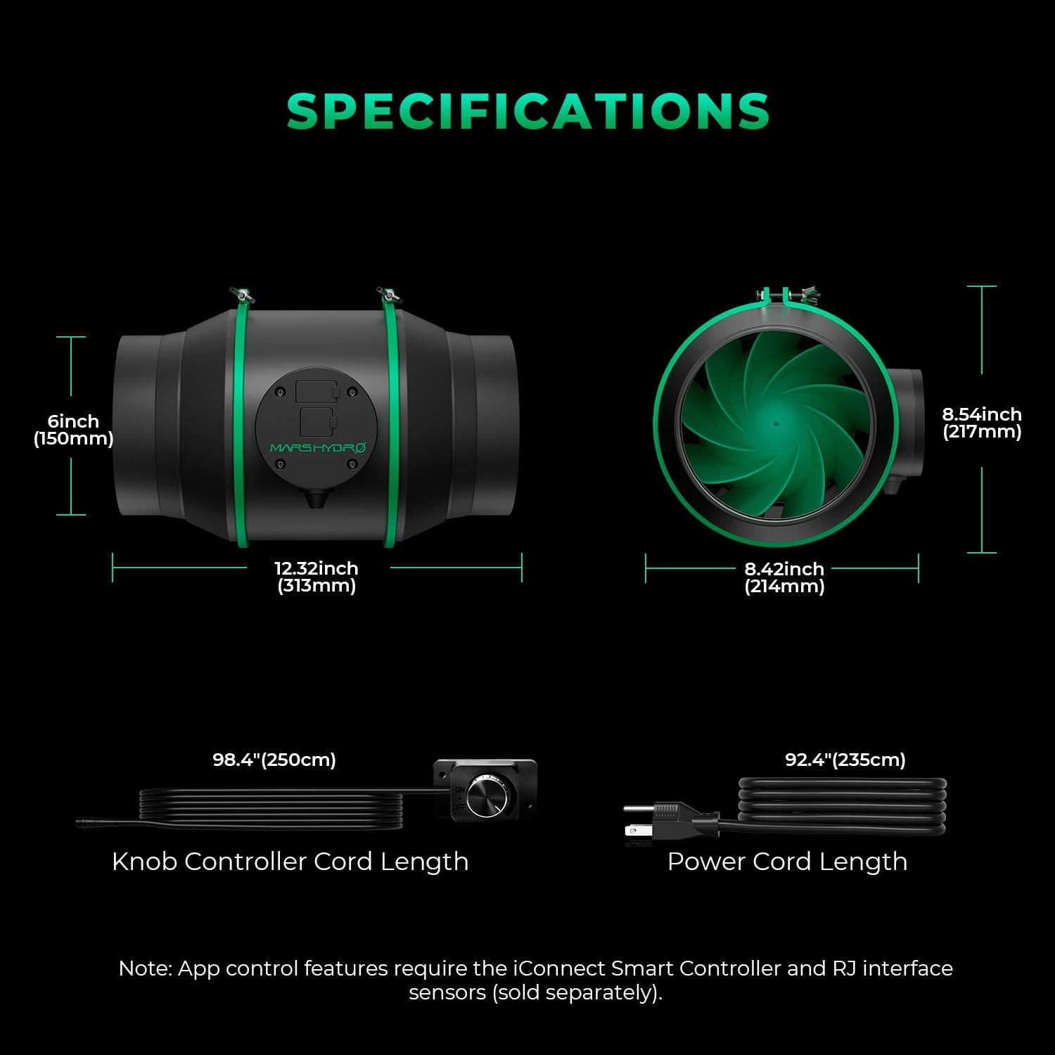2025 Mars Hydro 6" iFresh Smart Inline Ducting Ventilation Fan with Variable Speed Controller Quiet AC-Motor for Grow Tent
