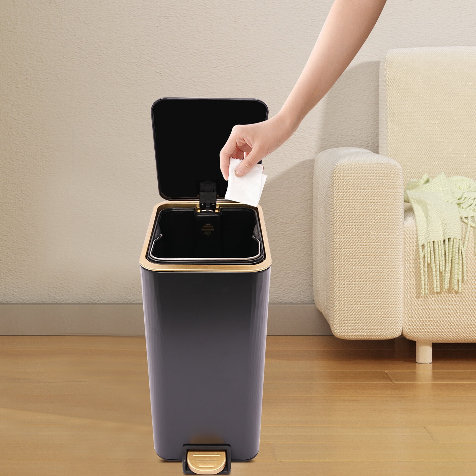 12L Bathroom Trash Can Carbon Steel Step On Kitchen Garbage Bin Step Trash Bin