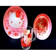 Luminarc J7962 "Hello Kitty Rose Passion" Unbreakable Tempered Glass 3-pcs Dish Set