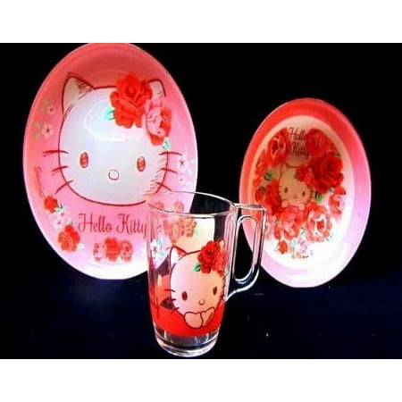 Luminarc J7962 "Hello Kitty Rose Passion" Unbreakable Tempered Glass 3-pcs Dish Set