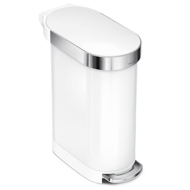 Simplehuman 45 Liter / 12 Gallon Slim Kitchen Step Trash Can with Liner Rim, White Stainless Steel