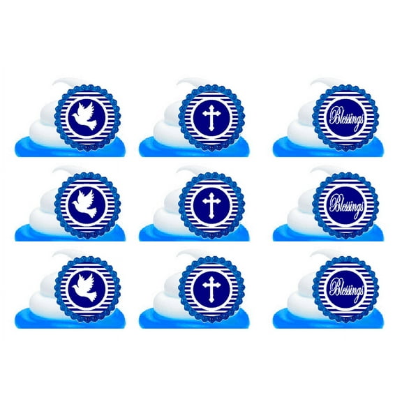 Navy Baptism Christening Religious Easy Toppers Cupcake Decoration Rings -24pk