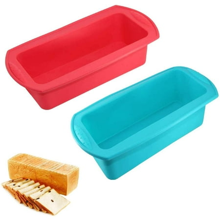 

NOGIS Silicone Bread and Loaf Pans Set of 2 Non-Stick Silicone Bread Pan Loaf Pans for Baking Bread Premium Food Grade Silicone Baking Pans Set Silicone Bakeware Cake Molds (Blue&Red)