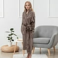 thumbnail image 2 of Mocassi Women’s Plush Fleece Spa Bathrobe, Shawl Collar and Pockets, Velvet Soft and Warm Long Robe - Medium, Taupe, 2 of 5