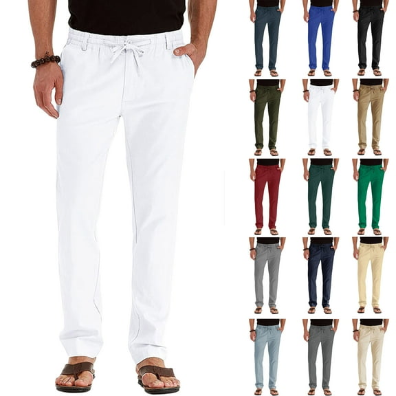 Men's Fashion Cargo Workout Sweatpants Business Loose Large Size Drawstring Elastic Waist All-match Solid Color Pants with Pockets