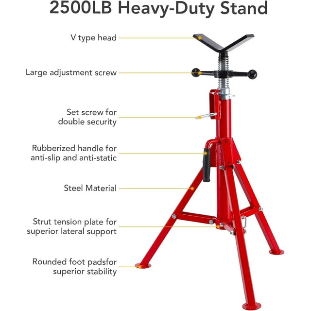 Kojooin Support Robuste pour Embout de Tuyau à Tête en V, Pattes en Acier Pliantes, Réglable de 28 à 52 Pouces, Capacité de 2500 Lb