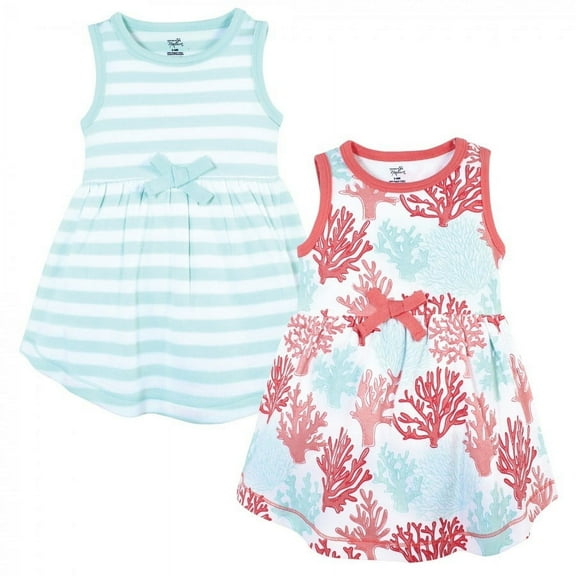 Touched by Nature Baby and Toddler Girl Organic Cotton Short-Sleeve and Long-Sleeve Dresses, Coral Reef, 0-3 Months