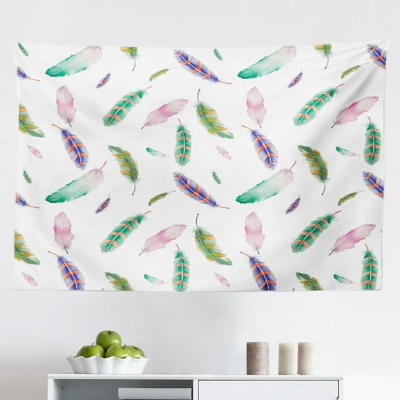 Feathers Tapestry, Mix Feather Motifs in Romantic Feminine Inspired Colors Outer Wing Covert Theme, Fabric Wall Hanging Decor for Bedroom Living Room Dorm, 2 Sizes, Pink Purple, by Ambesonne