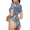 thumbnail image 3 of KLL Women 's Crew Neck Bodysuit Jumpsuits Watercolor Flowers Butterfly Print Short onesies Stretch T Shirts, 3 of 7
