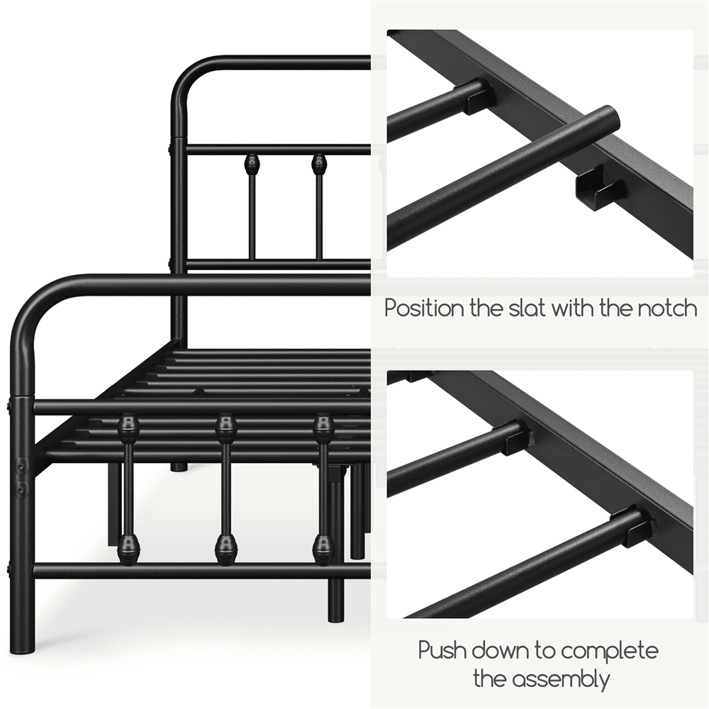 Alden Design King Size Metal Platform Bed Frame with High Headboard for Adult, Black