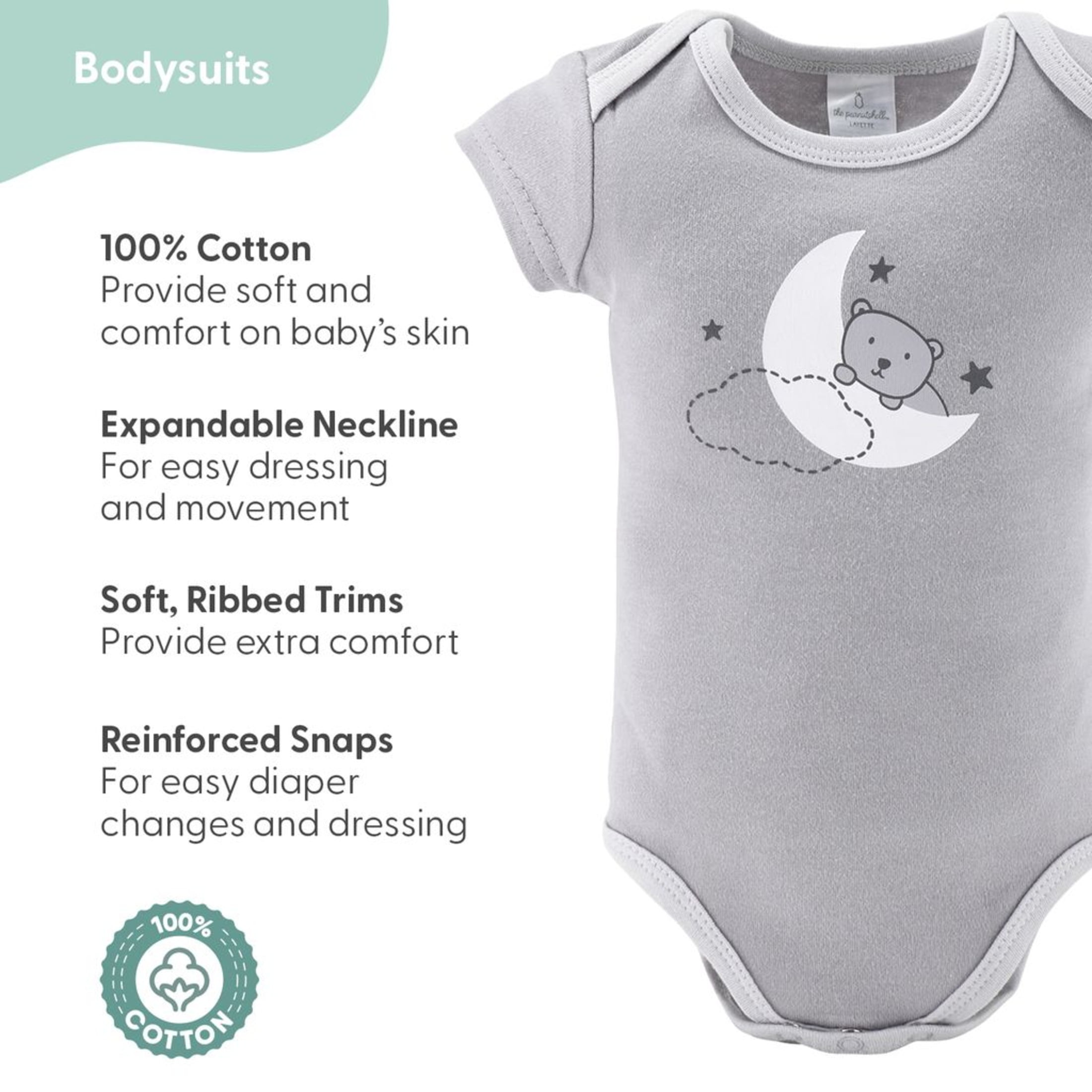 The Peanutshell Newborn Baby Layette Gift Set for Baby Boys and Girls, Shower Gift Essentials, Grey and White Celestial Bears