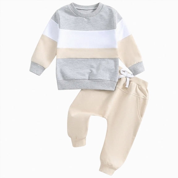 TOWED22 Toddler Baby Boy Fall Winter Outfit 2pcs Graphic Clothes Long Sleeve Sweatshirt Pants Set Lightweight Outfits Clothing(Light Gray,12-18 M)