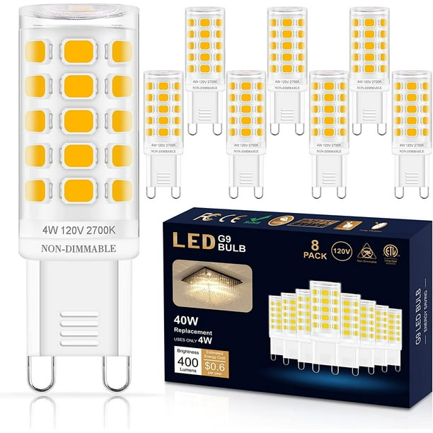 Vice Tell repertoire 8 Pack G9 LED Bulb 4W, 40 Watt Halogen Bulbs Equivalent, 2700K Soft Warm White, T4 G9 Bi-Pin Base, 120V, 400 Lumen, 360°Beam Angle, G9 Light Bulbs for Chandelier Fixture, Non-Dimmable - Vice Tell repertoire 8 Pack G9 LED Bulb 4W, 40 Watt Halogen Bulbs Equivalent, 2700K Soft Warm White, T4 G9 Bi-Pin Base, 120V, 400 Lumen, 360°Beam Angle, G9 Light Bulbs for Chandelier Fixture, Non-Dimmable -