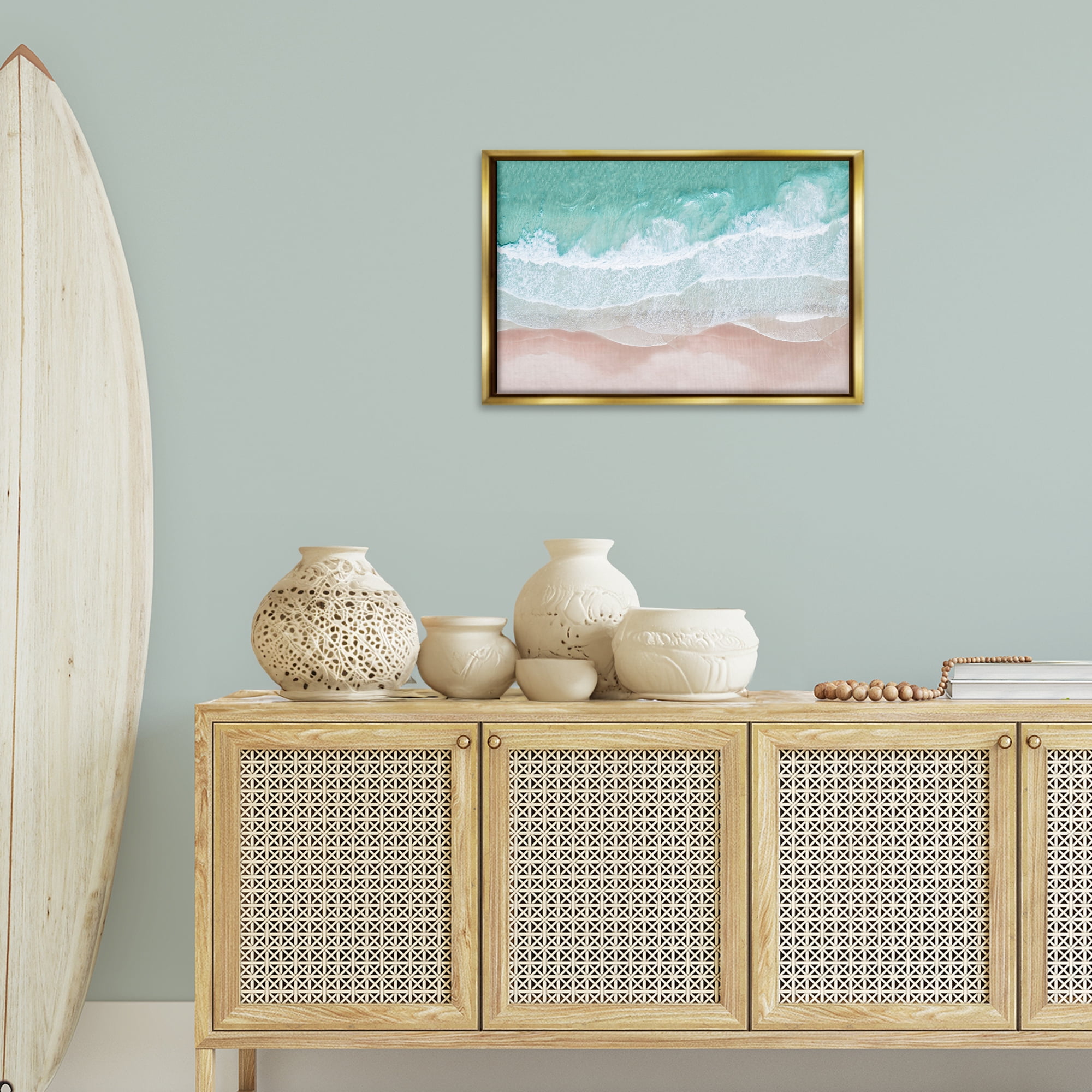 Stupell Industries Aerial Sea View Coastal Painting Gold Floater Framed Canvas Art Print Wall Art, 25 x 17