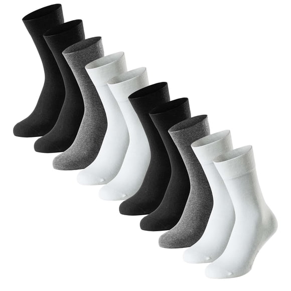 SCHIESSER Calcetines para hombre, paquete de 10 - «Bluebird», mezcla de algodón, lisos/estampados Negro/Gris/Blanco 43-46
