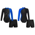 thumbnail image 5 of MSemis Kids Girls Gymnastic Leotard Outfits Unitard with Shorts Bodysuit Dancewear Blue 6, 5 of 6