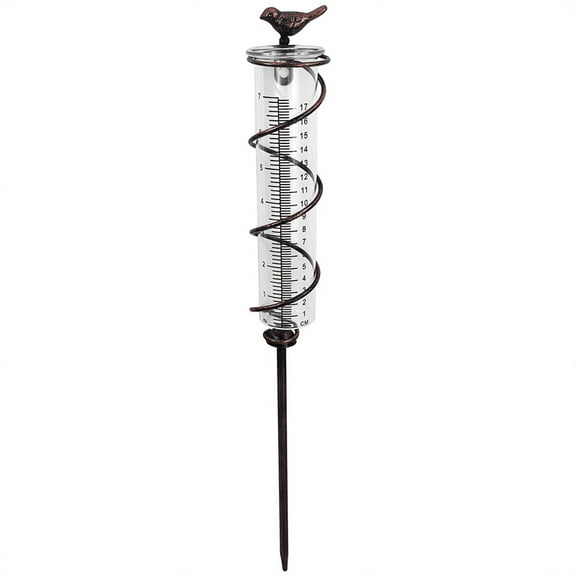 Capacity Glass Spiral Rain Gauge,Cast Iron Bird Hanging Gauge,Garden Water Meter Measuring with Metal Frame