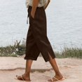 thumbnail image 2 of Flmaly vacation outfits for women High Waistband Women's Linen Wide Leg Pants Casual Loose High Waist Beach Haren Pants Pockets Vacation Outfits, 2 of 8