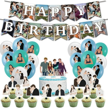 32-Piece For The Summer I Turned Pretty Cartoon-Themed Party Decoration Set – Includes Banner, Cake Topper, 12 Cupcake Toppers, and 18 Balloons for Festive Celebrations