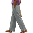 thumbnail image 3 of Women's Solid Lace Elastic Waist Long Pants with Side Pockets, Polyester Casual Pants, Mid Waisted Pants, Pants for Women, Straight Leg Dressy Casual Trousers | UKHCCC,Gray L, 3 of 9