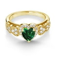 thumbnail image 3 of Gem Stone King 18K Yellow Gold Plated Silver Green Nano Emerald and White Moissanite Halo Ring for Women | 0.88 Cttw | Heart Shape 6MM | Gemstone May Birthstone | Size 5, 3 of 6