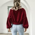 thumbnail image 4 of Defitshape Women's Crop Jacket Soft Long Sleeve Coat Fall Travel Fashion Spring Loose Corduroy Winter Outerwear Burgundy Small, 4 of 4