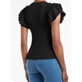 thumbnail image 2 of Solid Color Women Slim Fit Ruffle Sleeve Tops Shirt, 2 of 4