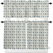 Blue Bow Love Kitchen Curtains, Beige Linen Vintage Art Aesthetic 3-Piece Kitchen Curtain Valance and Tiers Set 24 Inch Length, Rod Pocket Half Window Curtains for Cafe Living Room Bathroom