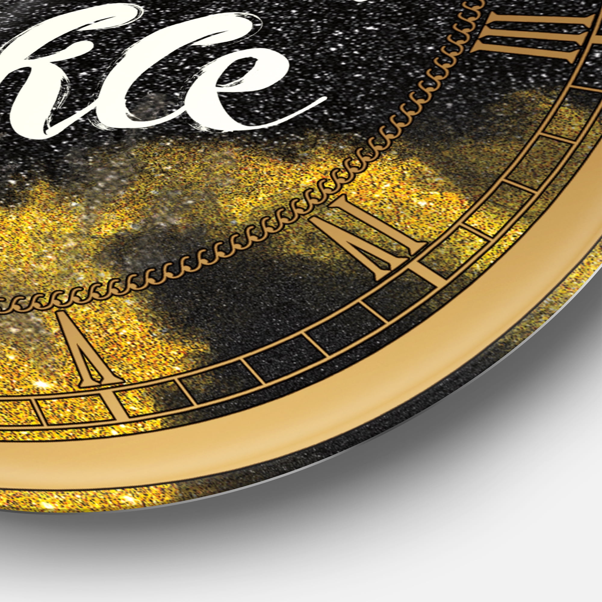 Designart 'Show Your Sparkle Quote Black on Gold' Glam wall clock
