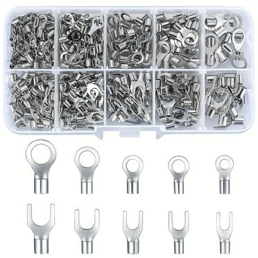 320pcs Uninsulated Ring Terminal and Fork Connector Kit, Lug Battery Cable Terminals