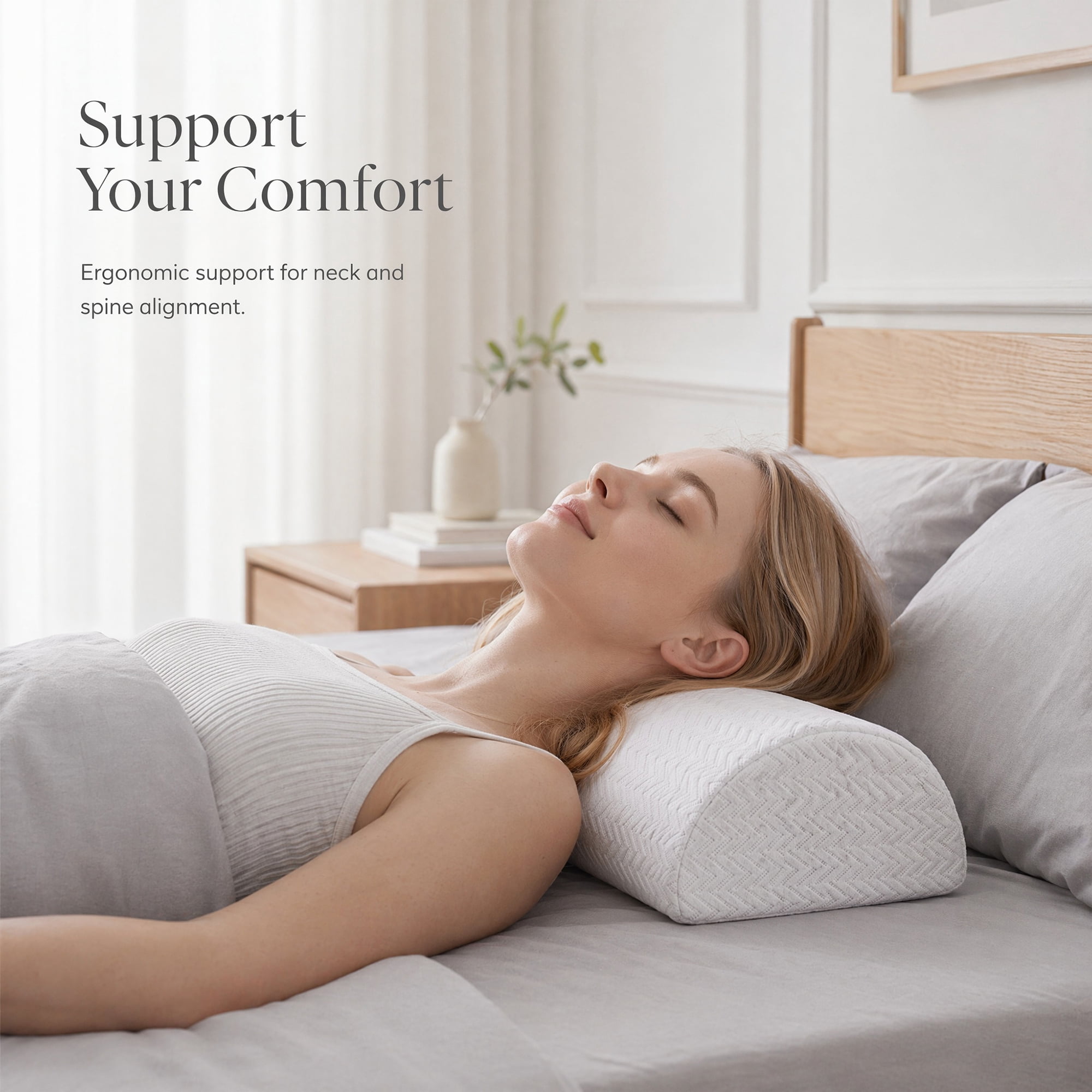 Unique Bargains Neck Pillow Foam Cervical Support for Sleeping Gray/White 12.6"x7.9"x3.5"