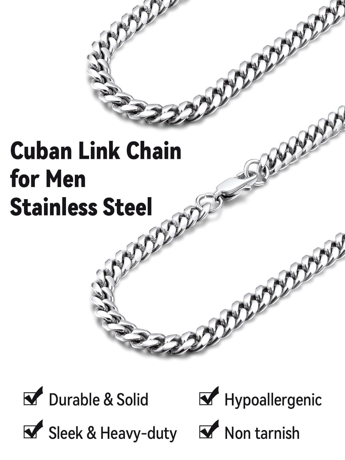 FaithHeart Chunky Miami Cuban Link Chain Necklace for Men Stainless Steel Hip Hop Chains Necklaces 6mm Width 20 Inches Length Jewelry Gift for Father Brother Birthday Christmas