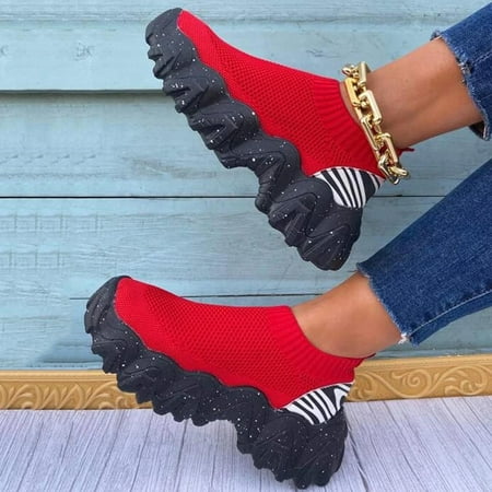 

Zedker Sneakers Shoes For Women Women s Shoes Fashion Leopard Print Colorblock Knit Detail Graphic Sock Shoes Thick Sole Flying Knit Sneakers Running Walking Shoe