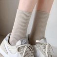 thumbnail image 3 of 6 Pairs Of Comfortable Casual Cotton Long Socks For Women, Solid Color Stretch Athletic Socks For Girls And Students_s, 3 of 5
