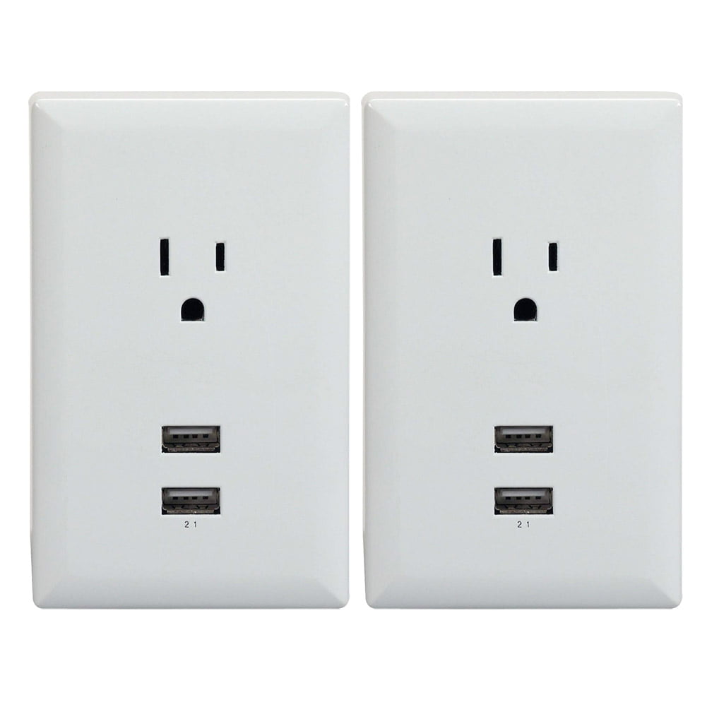 1 Way UK Mains Power Socket With 2 USB Charging Ports Connection Wall Plate Plug 