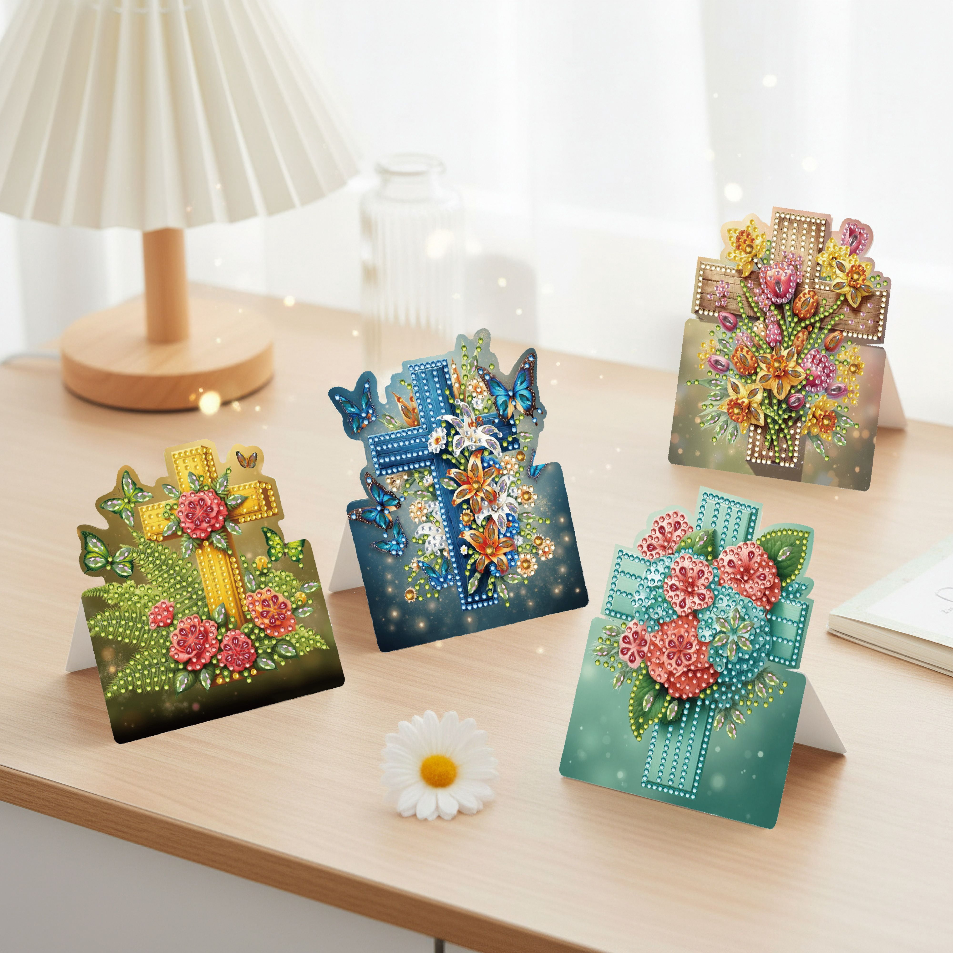 FLOPESN 6Pcs Easter Foldable Greeting Card set,DIY Diamond Art Painting with White Envelopes for Festival Holiday-Cross