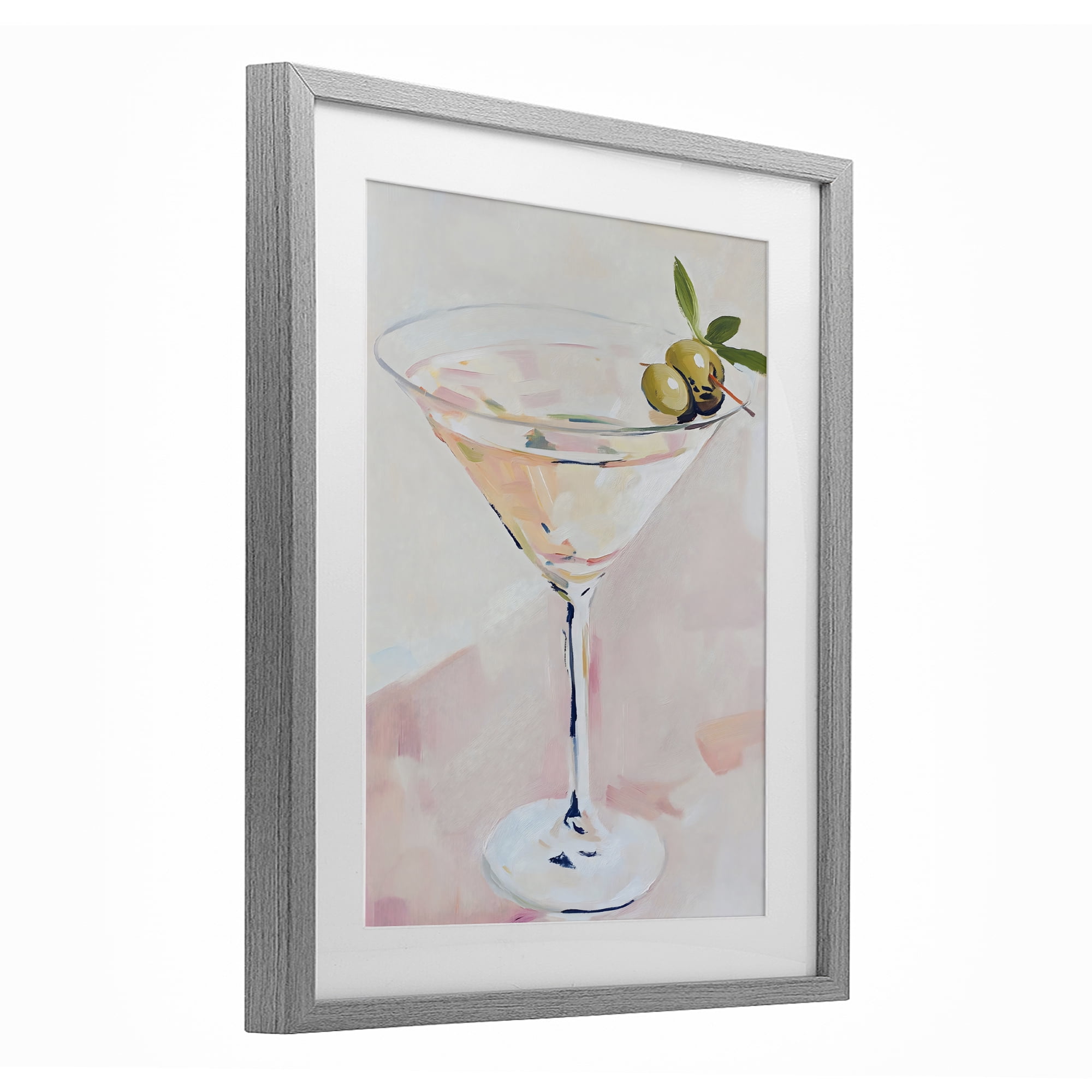 Stupell Industries Pastel Martini with Olive Garnish Gray Framed Print Under Glass, design by The Prints Vibe