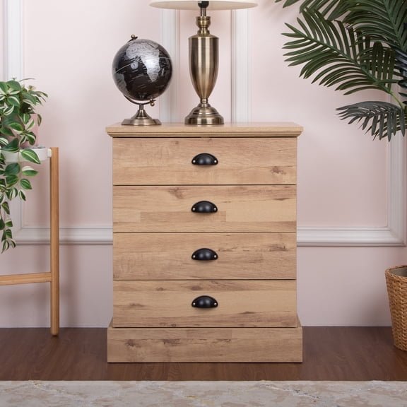 Light Oak 4-Drawer Wood Nightstand