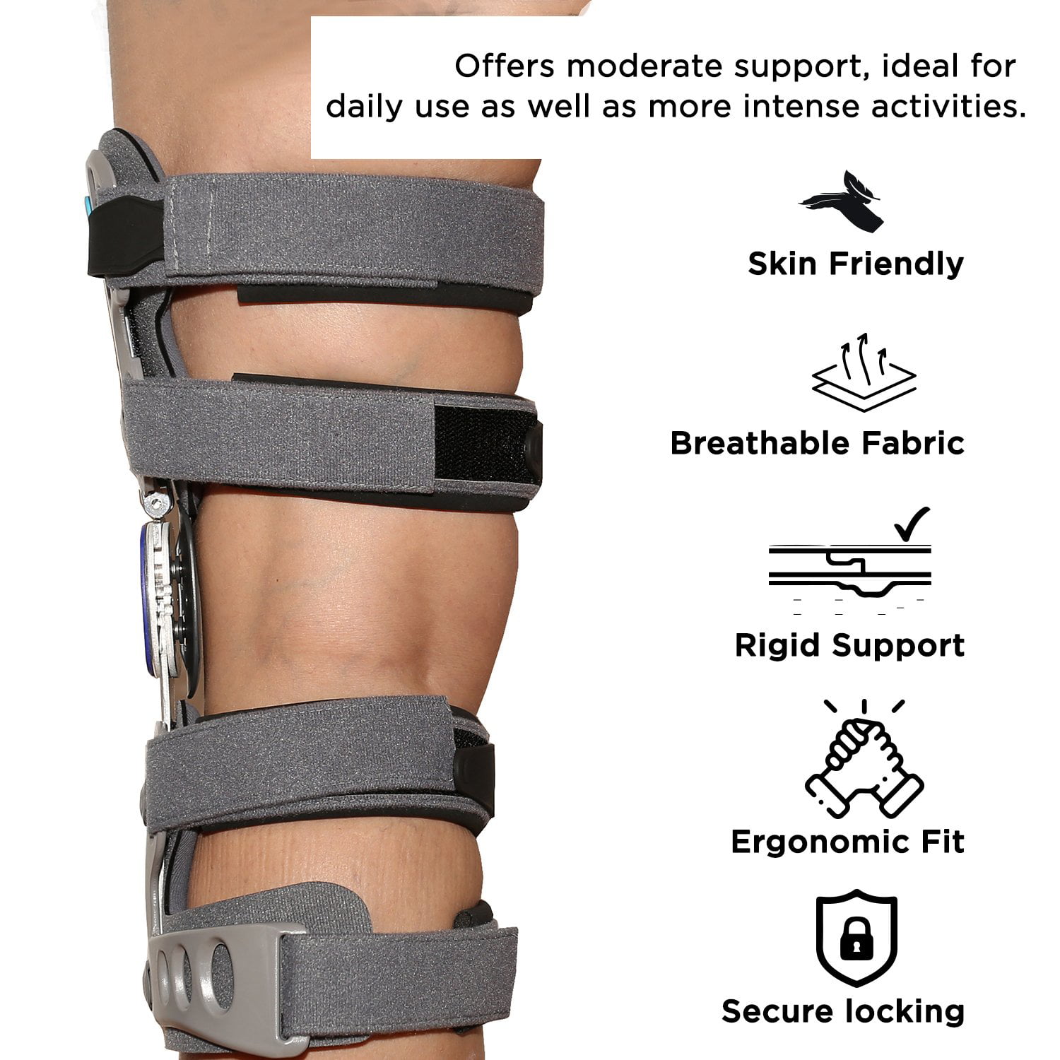ROM Hinged Knee Brace for Men & Women – Post Op Knee Leg Compression,  Stabilizer & Support Wrap for Swollen ACL, MCL, Tendon, Athletic Injury,  Ligament & Meniscus Injuries – Anti Slip 