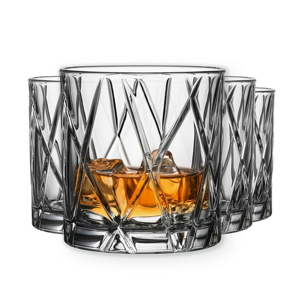 Orrefors City Double Old Fashioned Glass (Set of 4) - 11 Fl. Oz., Asymmetric Design, Glassware for Whiskey, Bourbon, Gin, Serving Cocktails & Margaritas, Dishwasher Safe