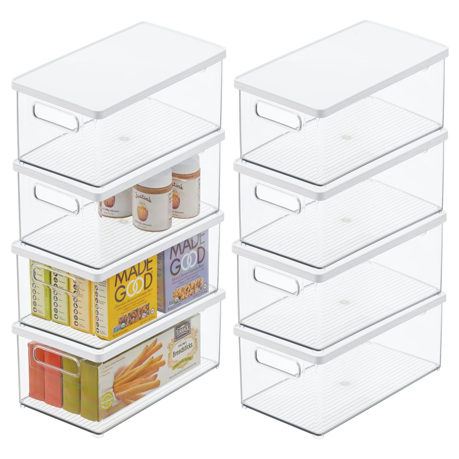 mDesign Plastic Pantry Storage Box Container with Lid and BuiltIn