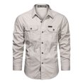 thumbnail image 4 of Cargo Long Sleeve Shirts for Men Quick Dry Breathable UPF 50 Sun Protection Lapel Collar Button Up Multi Pocket Lightweight Tactical Outdoor Work Tops Fishing Hiking, 4 of 7